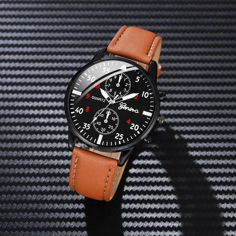 4/2/1-teiliges Herren-Sportuhren-Set, Herren-Business-Quarz-Armbanduhr, luxuriöses braunes Lederarmband, lässige Herrenuhr (ohne Box)