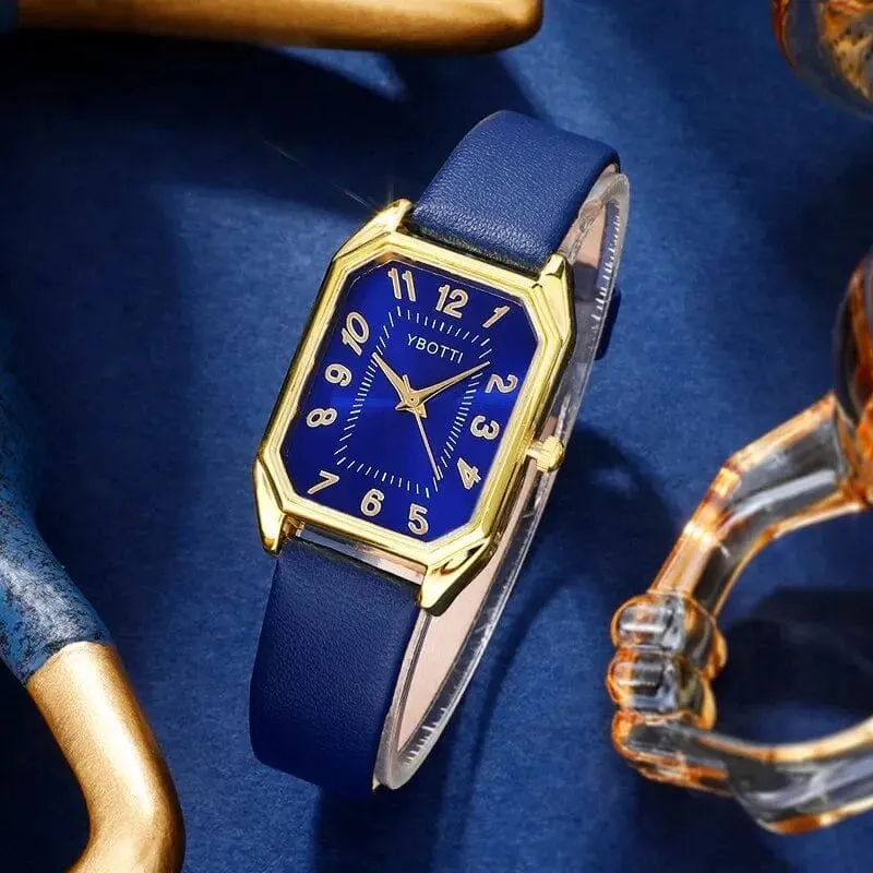 Luxus Fashion Square Damenuhren Marke Damen Quarz Armbanduhr Klassisch Schlicht Femme Blau Lederband Relogio Feminino