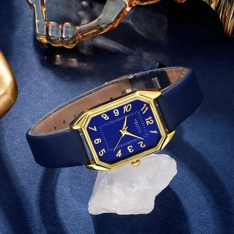 Luxus Fashion Square Damenuhren Marke Damen Quarz Armbanduhr Klassisch Schlicht Femme Blau Lederband Relogio Feminino
