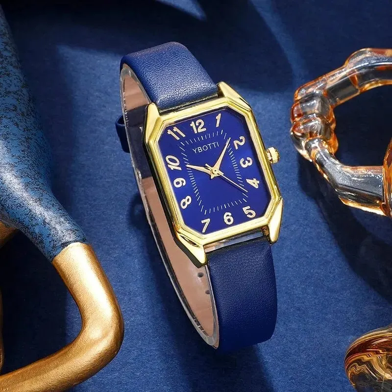 Luxus Fashion Square Damenuhren Marke Damen Quarz Armbanduhr Klassisch Schlicht Femme Blau Lederband Relogio Feminino