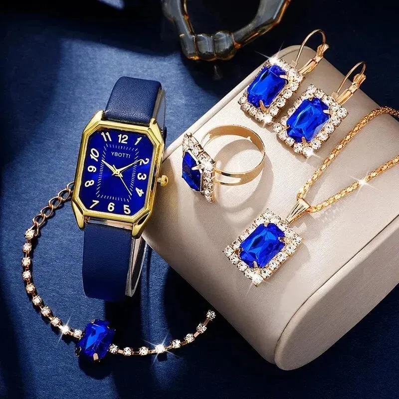 Luxus Fashion Square Damenuhren Marke Damen Quarz Armbanduhr Klassisch Schlicht Femme Blau Lederband Relogio Feminino