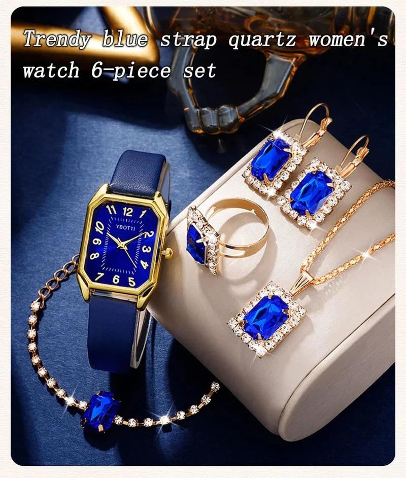 Luxus Fashion Square Damenuhren Marke Damen Quarz Armbanduhr Klassisch Schlicht Femme Blau Lederband Relogio Feminino