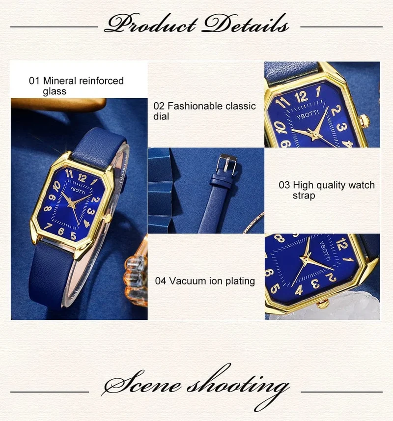 Luxus Fashion Square Damenuhren Marke Damen Quarz Armbanduhr Klassisch Schlicht Femme Blau Lederband Relogio Feminino