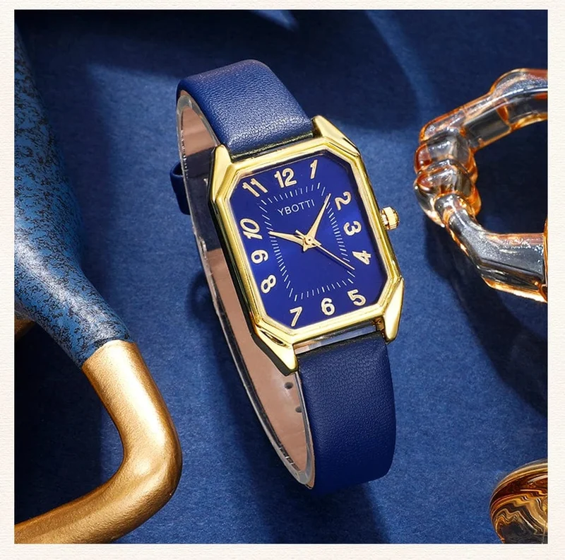 Luxus Fashion Square Damenuhren Marke Damen Quarz Armbanduhr Klassisch Schlicht Femme Blau Lederband Relogio Feminino