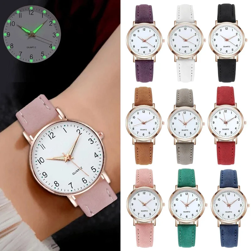 Damen Diamant-besetzte leuchtende Retro-Frauenuhr Ledergürtel Quarzuhr Frauen Einfachheit lässige Dekoration Armbanduhren