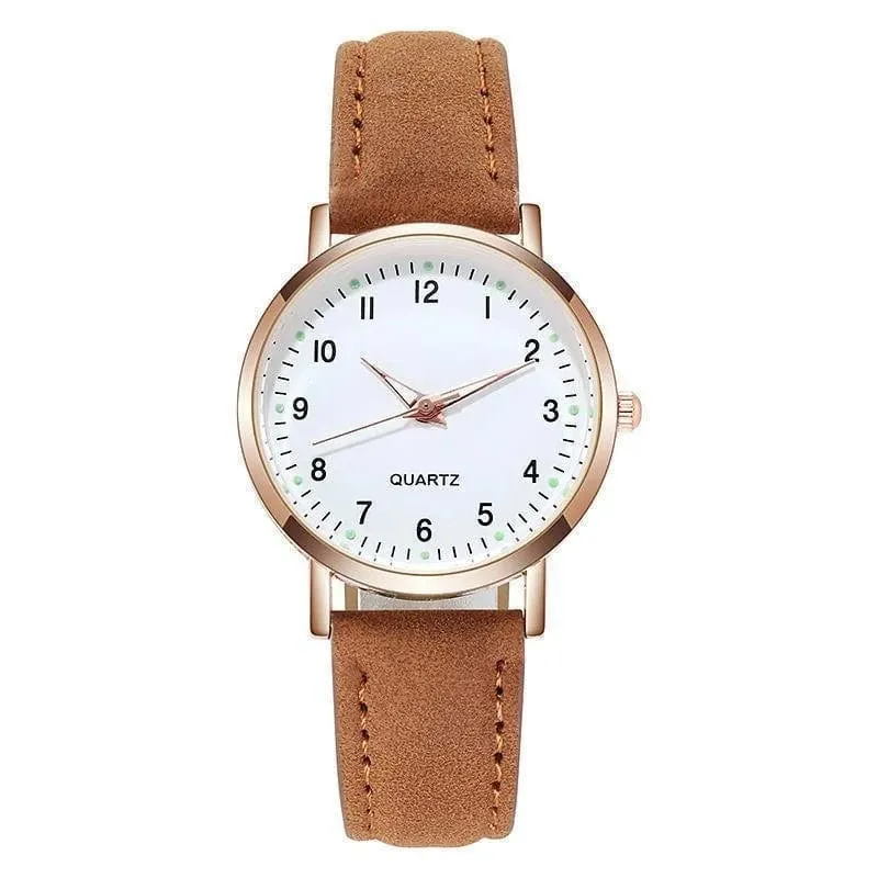 Damen Diamant-besetzte leuchtende Retro-Frauenuhr Ledergürtel Quarzuhr Frauen Einfachheit lässige Dekoration Armbanduhren