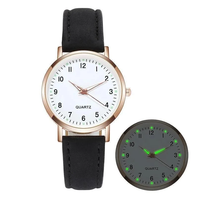 Damen Diamant-besetzte leuchtende Retro-Frauenuhr Ledergürtel Quarzuhr Frauen Einfachheit lässige Dekoration Armbanduhren