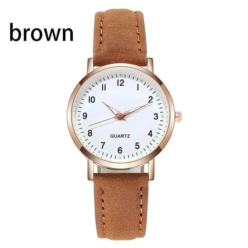 Damen Diamant-besetzte leuchtende Retro-Frauenuhr Ledergürtel Quarzuhr Frauen Einfachheit lässige Dekoration Armbanduhren