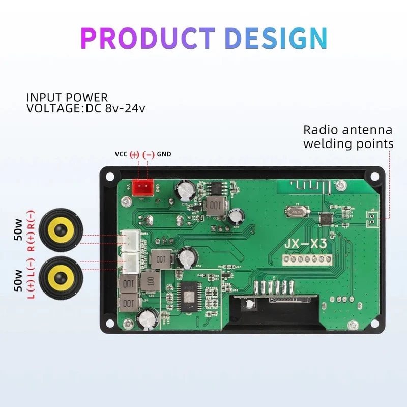 60W 50W 40W Verstärker Bluetooth 5.0 DIY MP3 WAV Decoder Board DC 12V Kabelloser Auto USB MP3 Player TF Kartensteckplatz USB FM mit Mikrofon