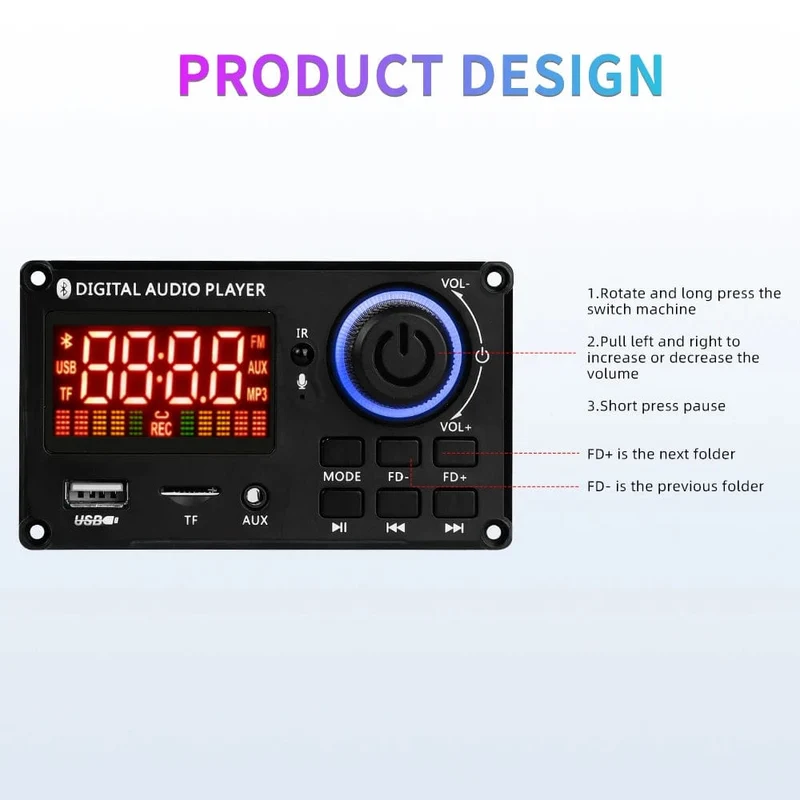 60W 50W 40W Verstärker Bluetooth 5.0 DIY MP3 WAV Decoder Board DC 12V Kabelloser Auto USB MP3 Player TF Kartensteckplatz USB FM mit Mikrofon