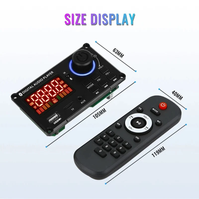 60W 50W 40W Verstärker Bluetooth 5.0 DIY MP3 WAV Decoder Board DC 12V Kabelloser Auto USB MP3 Player TF Kartensteckplatz USB FM mit Mikrofon