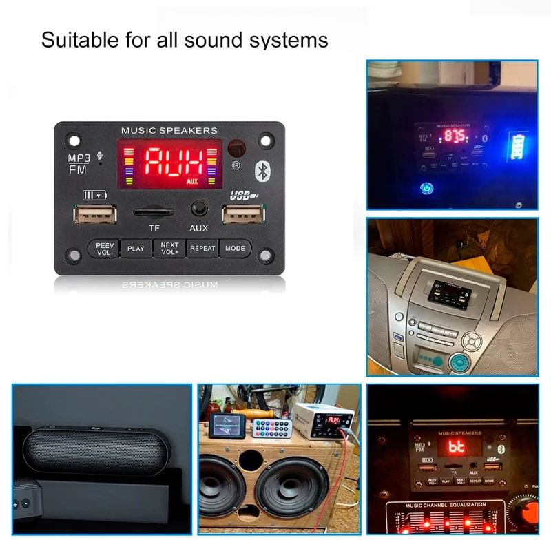 60W 50W 40W Verstärker Bluetooth 5.0 DIY MP3 WAV Decoder Board DC 12V Kabelloser Auto USB MP3 Player TF Kartensteckplatz USB FM mit Mikrofon