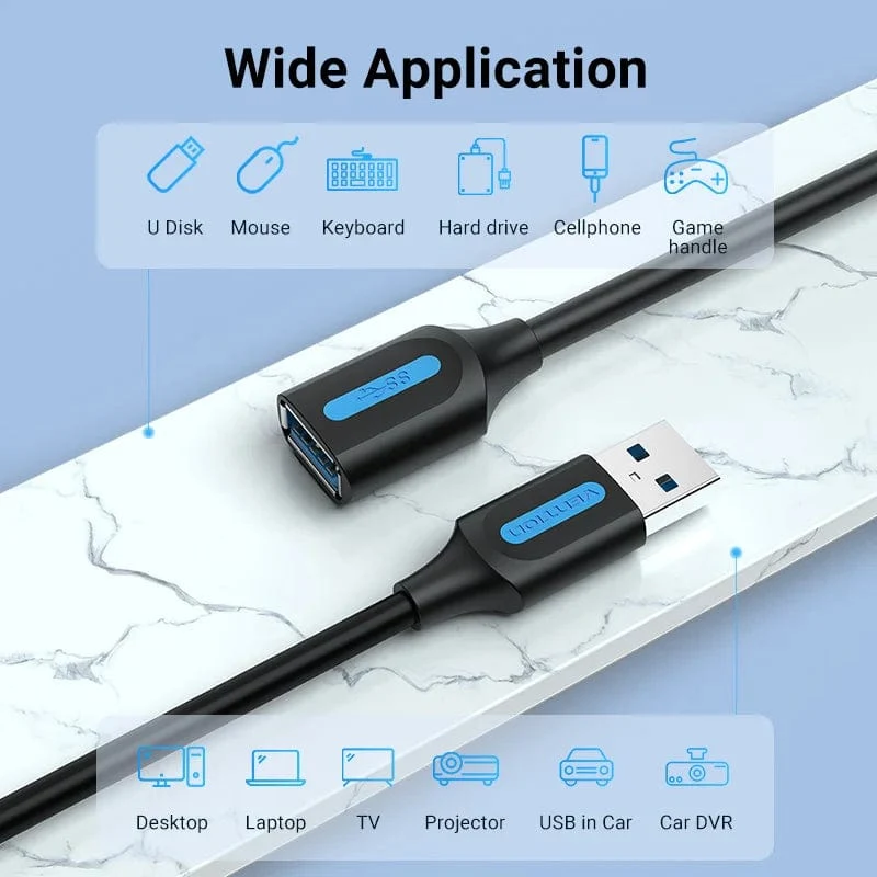 Tions USB 3.0-Verlängerungskabel, USB 3.0 2.0-Kabelverlängerung, Datenkabel für PC, Smart TV, Xbox One, SSD, schnelle Geschwindigkeit, USB-Verlängerungskabel