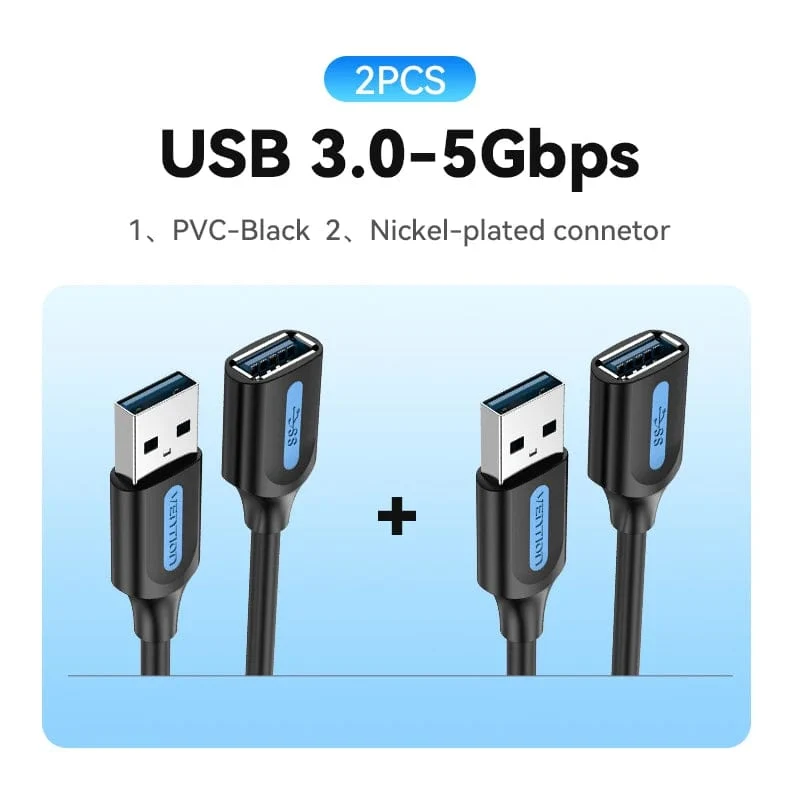 Tions USB 3.0-Verlängerungskabel, USB 3.0 2.0-Kabelverlängerung, Datenkabel für PC, Smart TV, Xbox One, SSD, schnelle Geschwindigkeit, USB-Verlängerungskabel