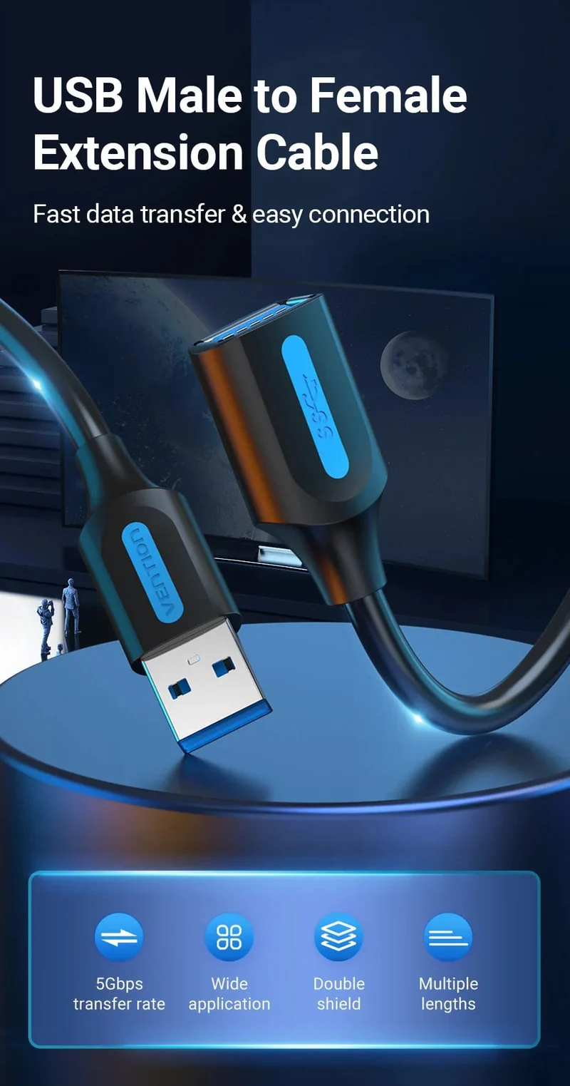 Tions USB 3.0-Verlängerungskabel, USB 3.0 2.0-Kabelverlängerung, Datenkabel für PC, Smart TV, Xbox One, SSD, schnelle Geschwindigkeit, USB-Verlängerungskabel