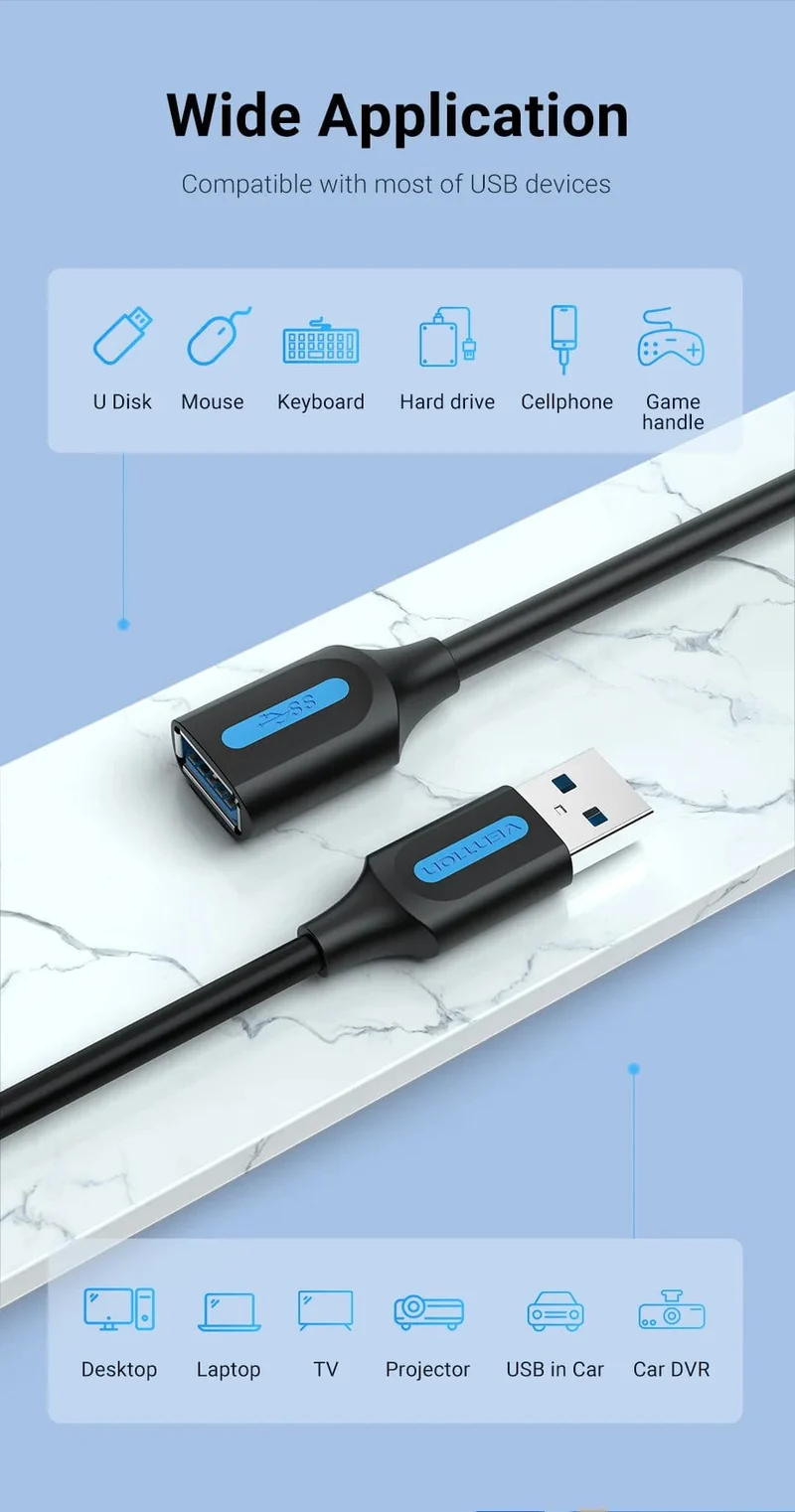 Tions USB 3.0-Verlängerungskabel, USB 3.0 2.0-Kabelverlängerung, Datenkabel für PC, Smart TV, Xbox One, SSD, schnelle Geschwindigkeit, USB-Verlängerungskabel