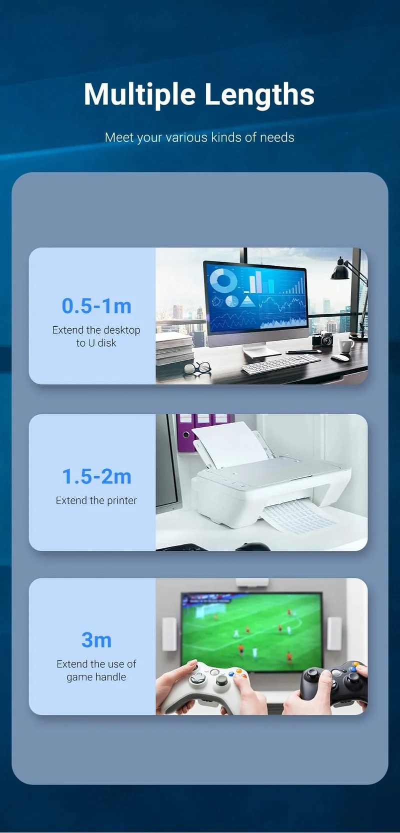 Tions USB 3.0-Verlängerungskabel, USB 3.0 2.0-Kabelverlängerung, Datenkabel für PC, Smart TV, Xbox One, SSD, schnelle Geschwindigkeit, USB-Verlängerungskabel