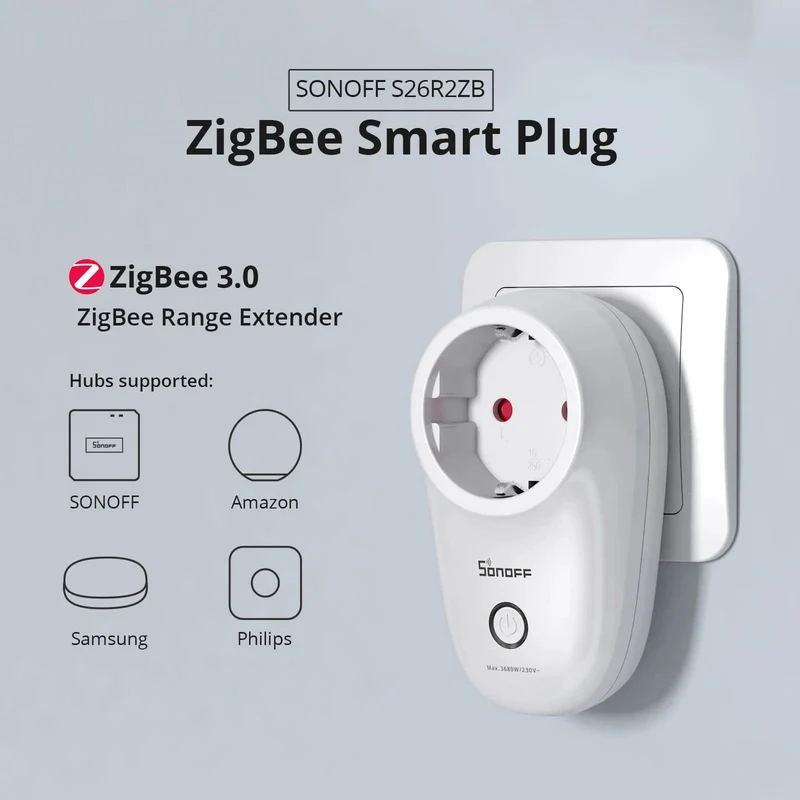 1-5PCS SONOFF S26R2ZB Zigbee Stecker 16A EU Outlet Timer Schalter Fernbedienung Buchse Arbeit mit ZigBee 3.0 Hub Zigbee2mqtt