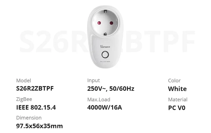 1-5PCS SONOFF S26R2ZB Zigbee Stecker 16A EU Outlet Timer Schalter Fernbedienung Buchse Arbeit mit ZigBee 3.0 Hub Zigbee2mqtt