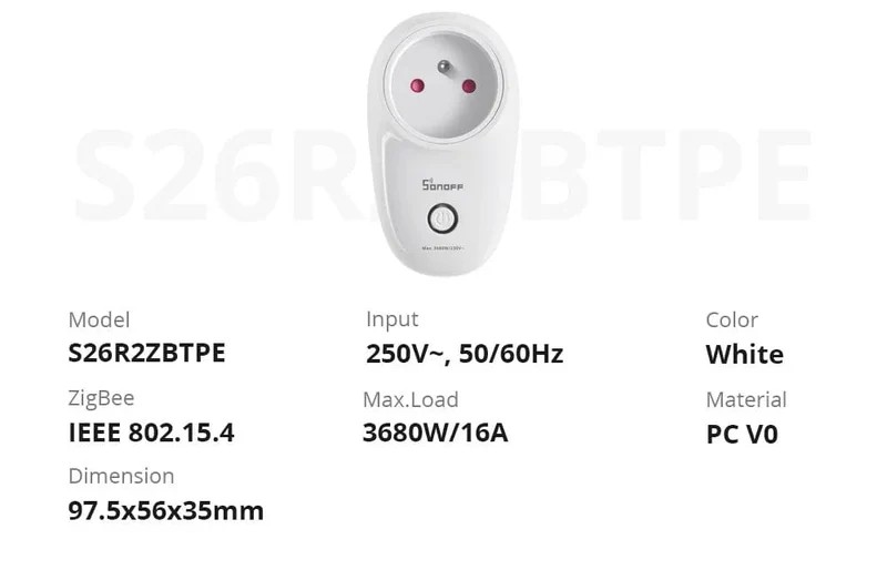 1-5PCS SONOFF S26R2ZB Zigbee Stecker 16A EU Outlet Timer Schalter Fernbedienung Buchse Arbeit mit ZigBee 3.0 Hub Zigbee2mqtt