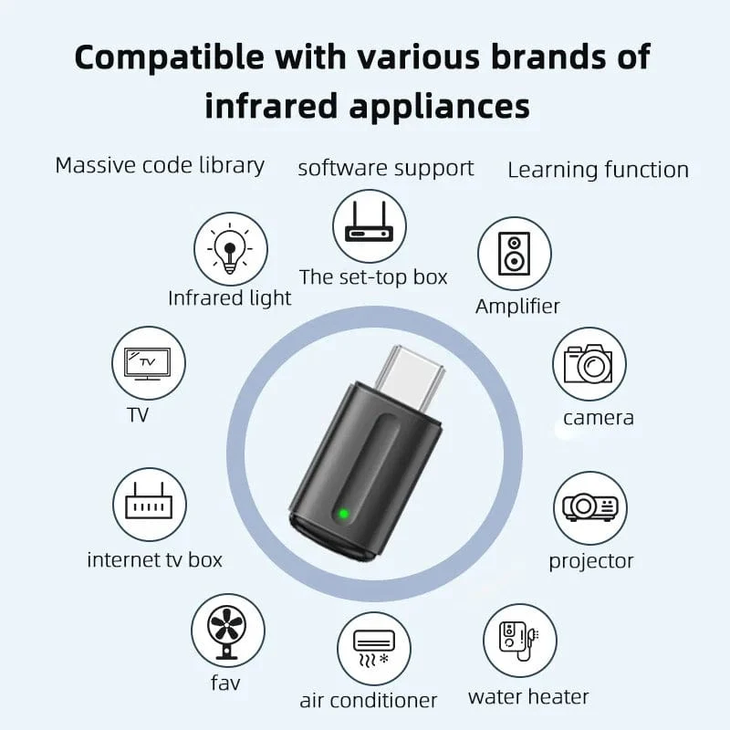 2024 Neuer Smartphone-IR-Mini-Adapter, intelligente Infrarot-Fernbedienung Typ C, IR-Blaster, Telefon-App-Steuerung für TV-Klimaanlage