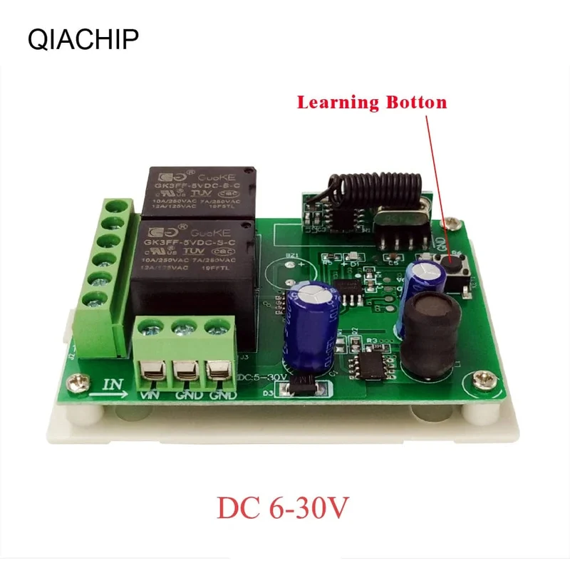 433.92 Mhz DC 6V 12V 24V 48V 60V Universeller drahtloser Fernbedienungsschalter 2 CH RF-Relaisempfängermodul DC5-30V für Smart Home