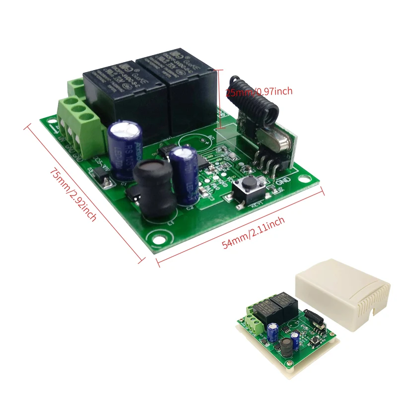 433.92 Mhz DC 6V 12V 24V 48V 60V Universeller drahtloser Fernbedienungsschalter 2 CH RF-Relaisempfängermodul DC5-30V für Smart Home