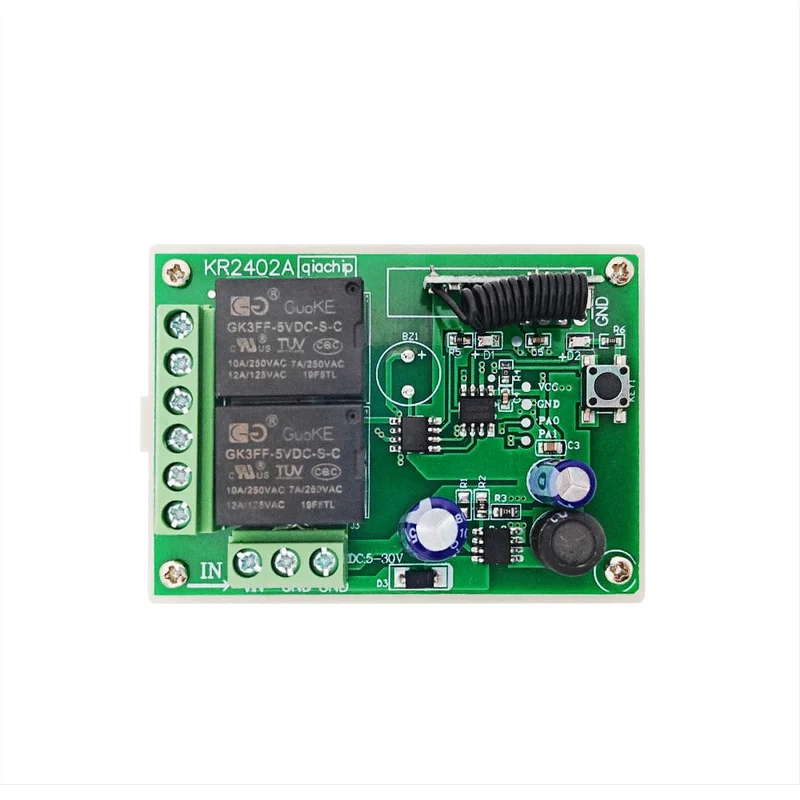 433.92 Mhz DC 6V 12V 24V 48V 60V Universeller drahtloser Fernbedienungsschalter 2 CH RF-Relaisempfängermodul DC5-30V für Smart Home
