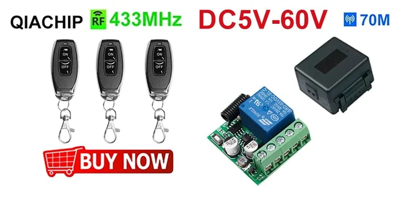 433.92 Mhz DC 6V 12V 24V 48V 60V Universeller drahtloser Fernbedienungsschalter 2 CH RF-Relaisempfängermodul DC5-30V für Smart Home