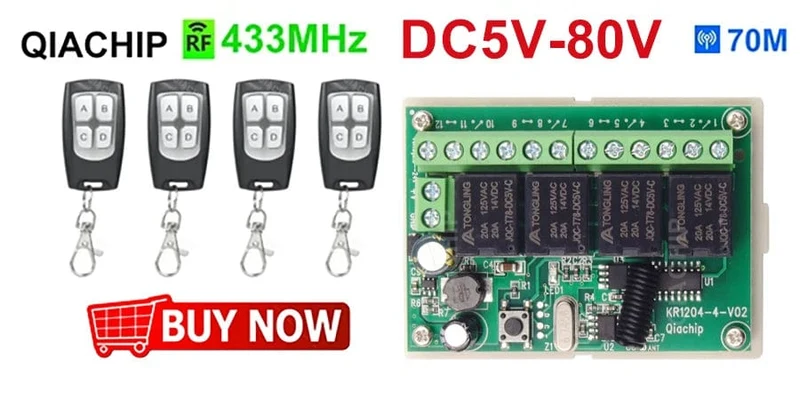 433.92 Mhz DC 6V 12V 24V 48V 60V Universeller drahtloser Fernbedienungsschalter 2 CH RF-Relaisempfängermodul DC5-30V für Smart Home