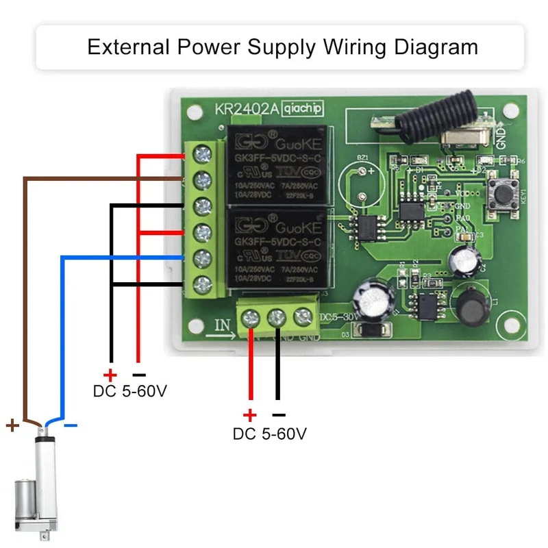 433.92 Mhz DC 6V 12V 24V 48V 60V Universeller drahtloser Fernbedienungsschalter 2 CH RF-Relaisempfängermodul DC5-30V für Smart Home