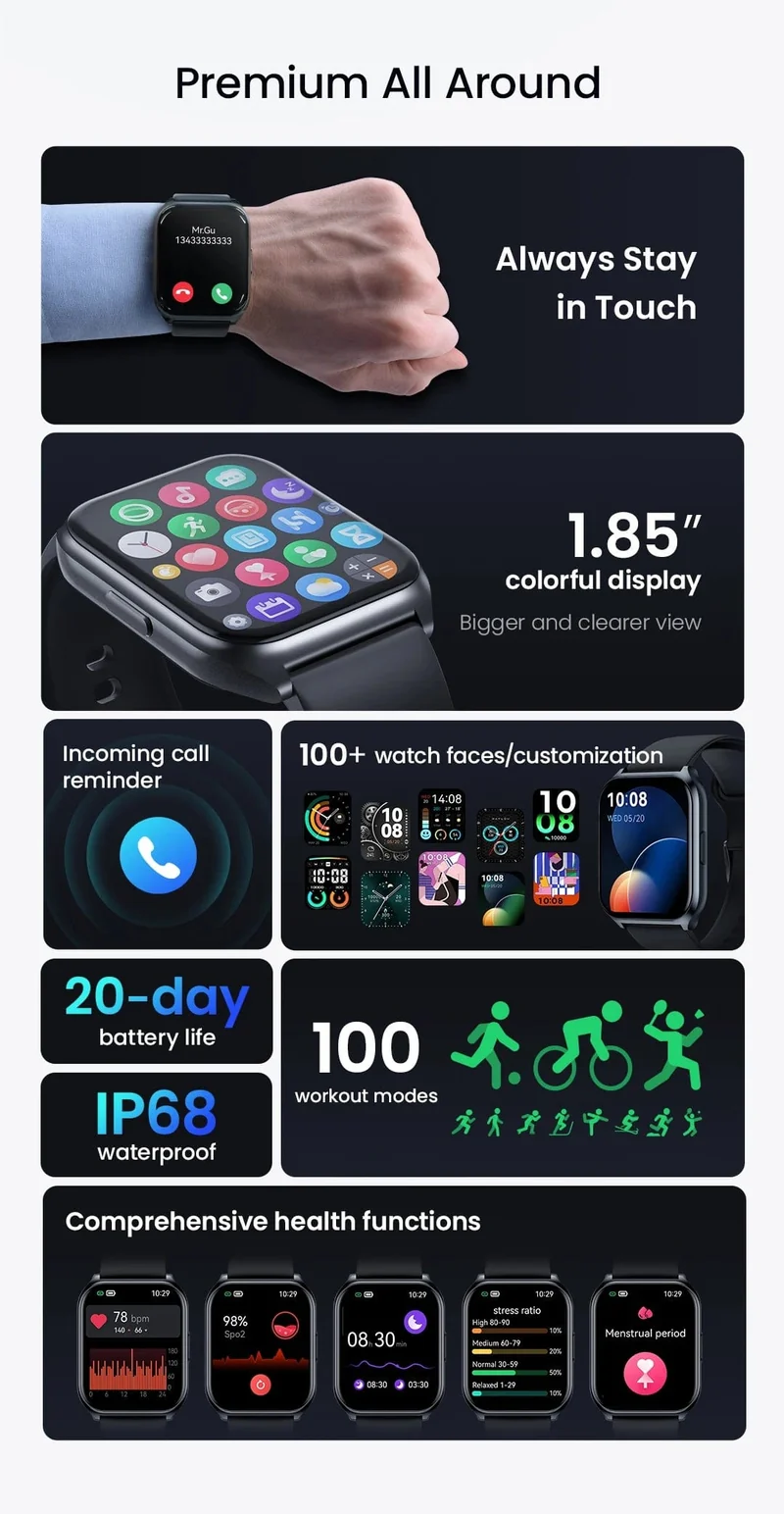 HAYLOU Watch 2 Pro (LS02 Pro) Smart Watch 1.85 Zoll HD-Display SpO2-Herzfrequenzmesser 100 Trainingsmodi Smartwatch für Männer und Frauen