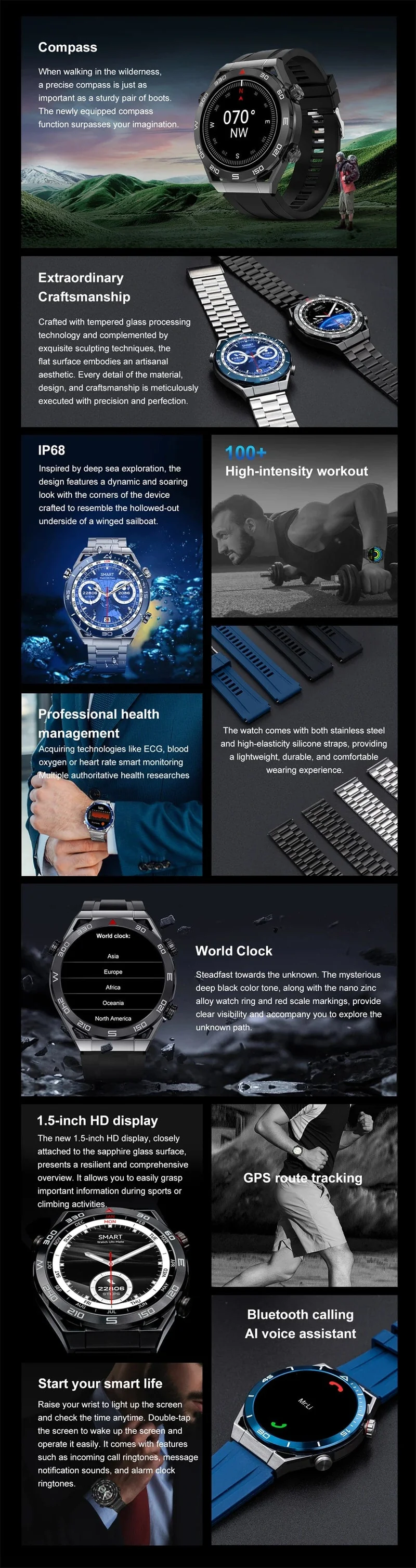 Für Huawei GT6 Pro Smart Watch Männer 390 * 390 HD-Bildschirm Herzfrequenz Bluetooth-Anruf IP67 wasserdichte Sport-SmartWatch für Xiaomi Apple