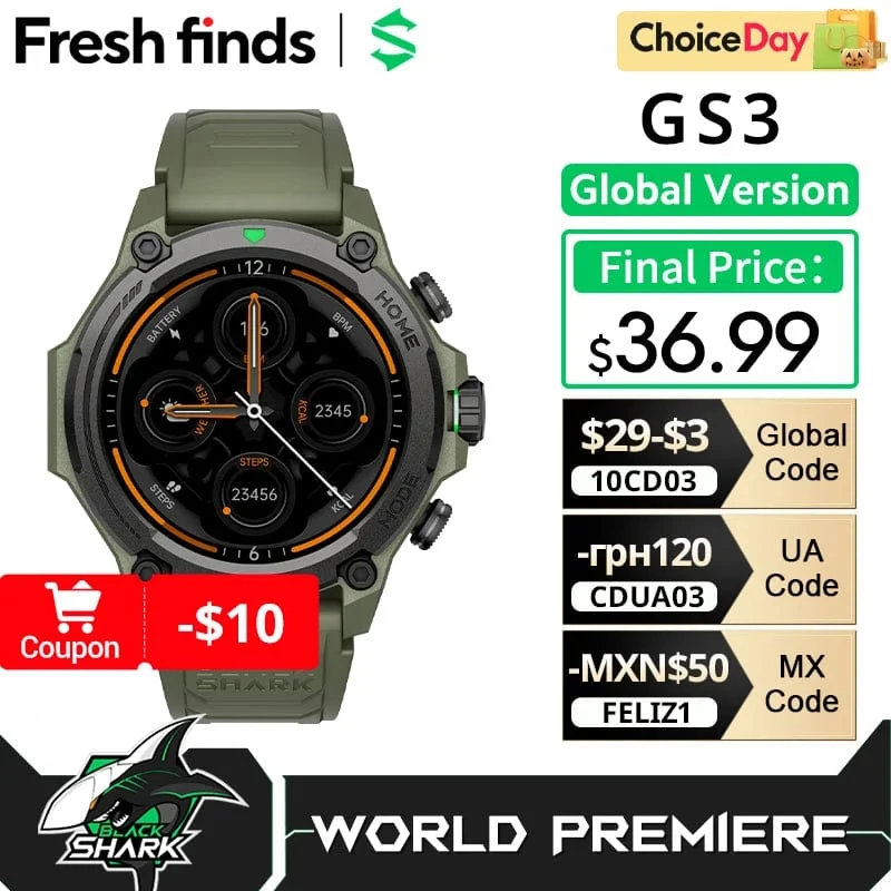 [Weltpremiere] Blackshark GS3 Smart Watch Globale Version 1.43"AMOLED-Display 5ATM 21 Tage Akkulaufzeit GPS-Satellitenpositionierung