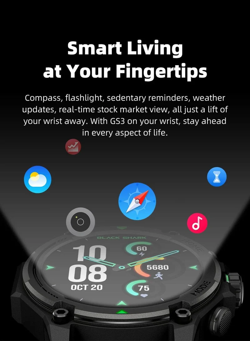 [Weltpremiere] Blackshark GS3 Smart Watch Globale Version 1.43"AMOLED-Display 5ATM 21 Tage Akkulaufzeit GPS-Satellitenpositionierung