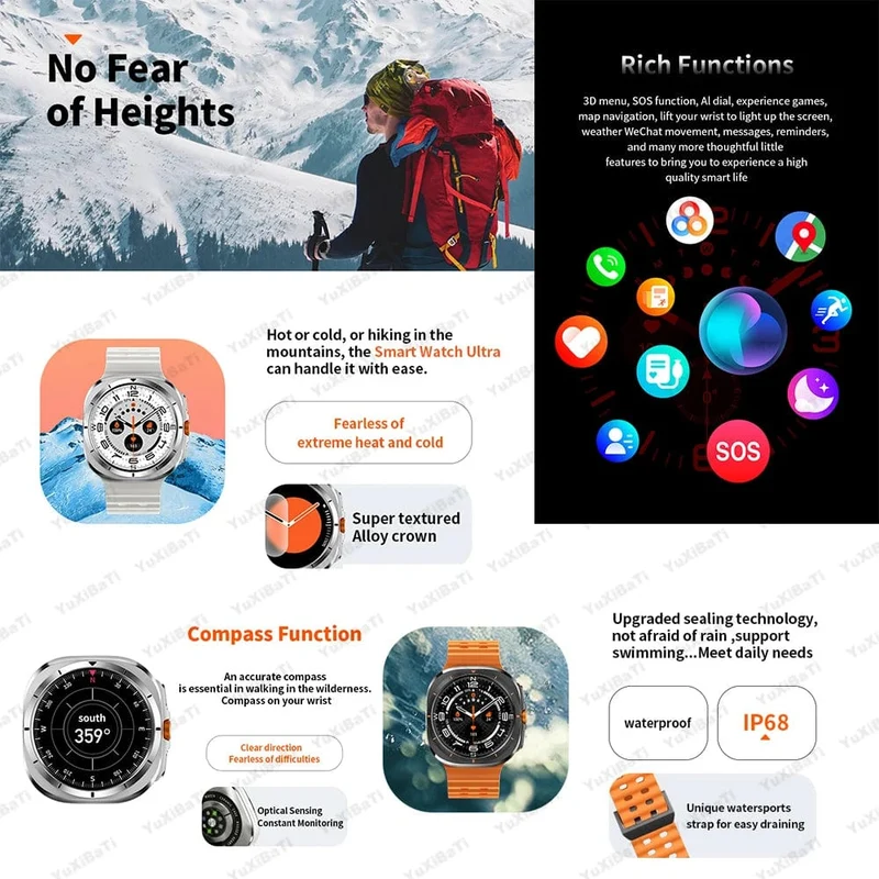 Für Samsung Galaxy Watch 7 Ultra GPS Kompass NFC Smart Watch Outdoor Sports Man AMOLED BT Call IP68 Galaxy 6 Verbesserte Smartwatch
