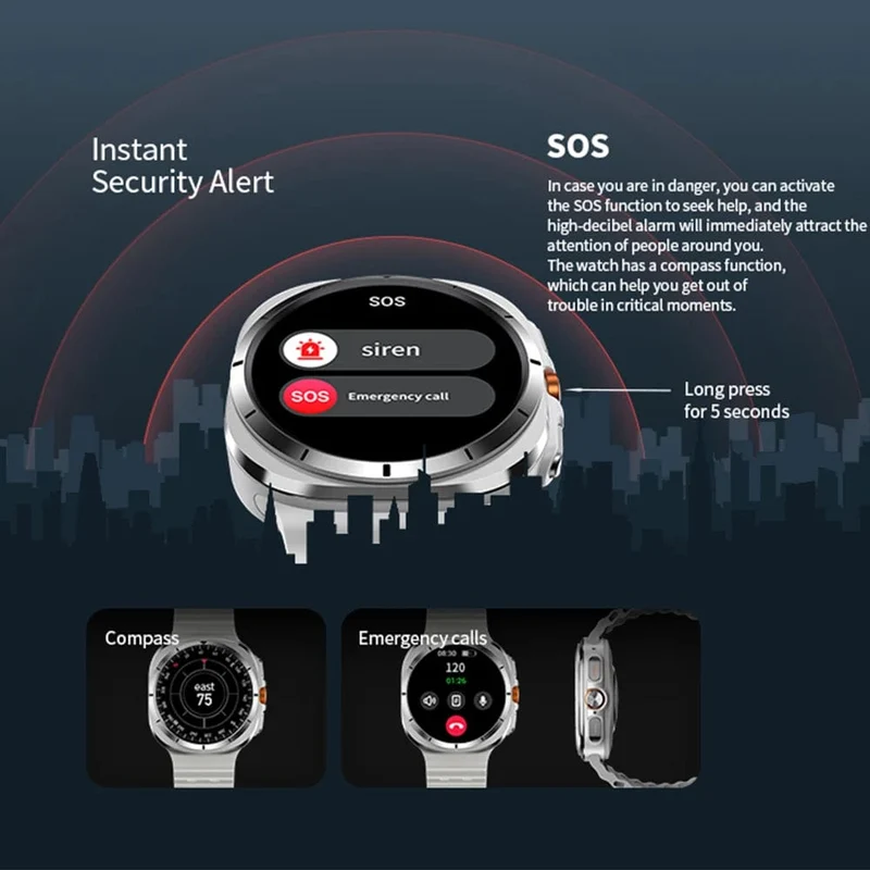 Für Samsung Galaxy Watch 7 Ultra GPS Kompass NFC Smart Watch Outdoor Sports Man AMOLED BT Call IP68 Galaxy 6 Verbesserte Smartwatch