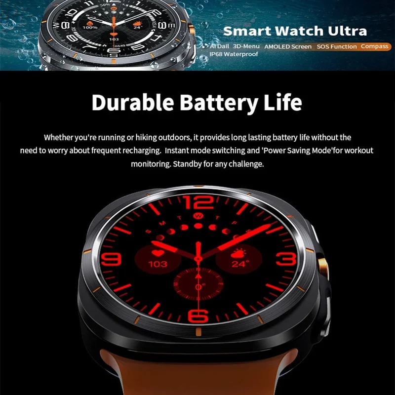 Für Samsung Galaxy Watch 7 Ultra GPS Kompass NFC Smart Watch Outdoor Sports Man AMOLED BT Call IP68 Galaxy 6 Verbesserte Smartwatch