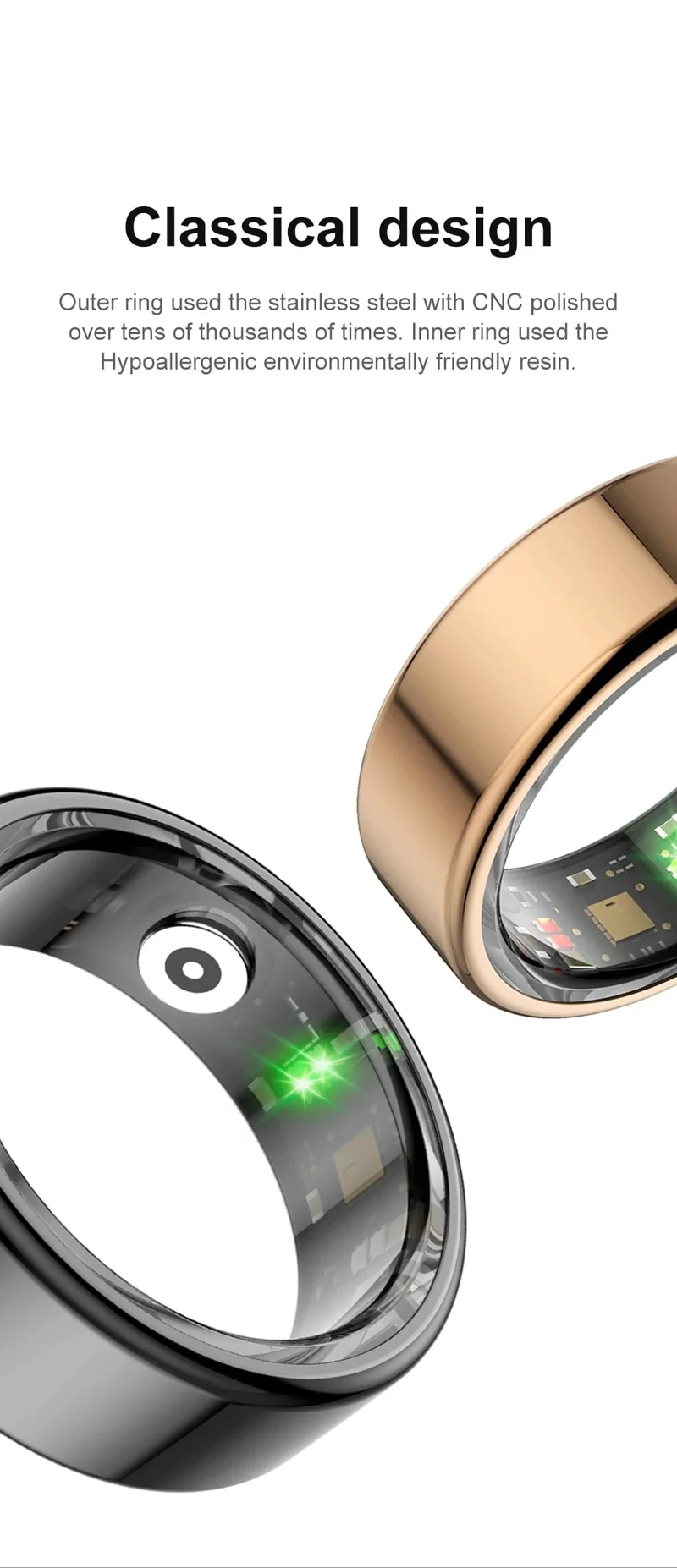 COLMI R02 Smart Ring Militärqualität Titanstahlgehäuse Gesundheitsüberwachung IP68 & 3ATM Wasserdicht Multisportmodi