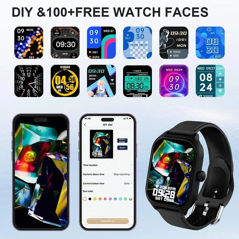H9 Neue Smart Watch 2.01 Zoll HD-Display Anruf annehmen Nachrichtenvorschau Sportmodi DIY-Zifferblatt Wettervorhersage für Männer und Frauen
