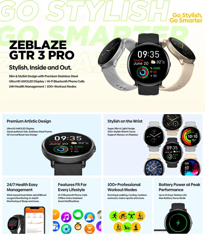 Zeblaze GTR 3 Pro Smart Watch mit Sprachanrufen, 1.43-Zoll-AMOLED-Display, Rahmen aus 316L-Edelstahl, Fitness-Tracking-Smartwatch