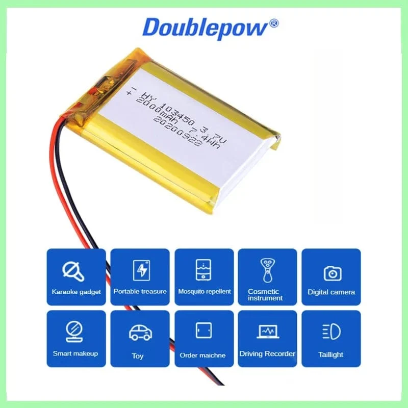 103450 3.7 V 2000 mAh Lithium-Polymer-Akku jst PH 2.0 mm 2-poliger Stecker für Kamera GPS-Navigator MP5 Bluetooth-Headset