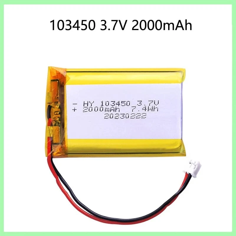 103450 3.7 V 2000 mAh Lithium-Polymer-Akku jst PH 2.0 mm 2-poliger Stecker für Kamera GPS-Navigator MP5 Bluetooth-Headset