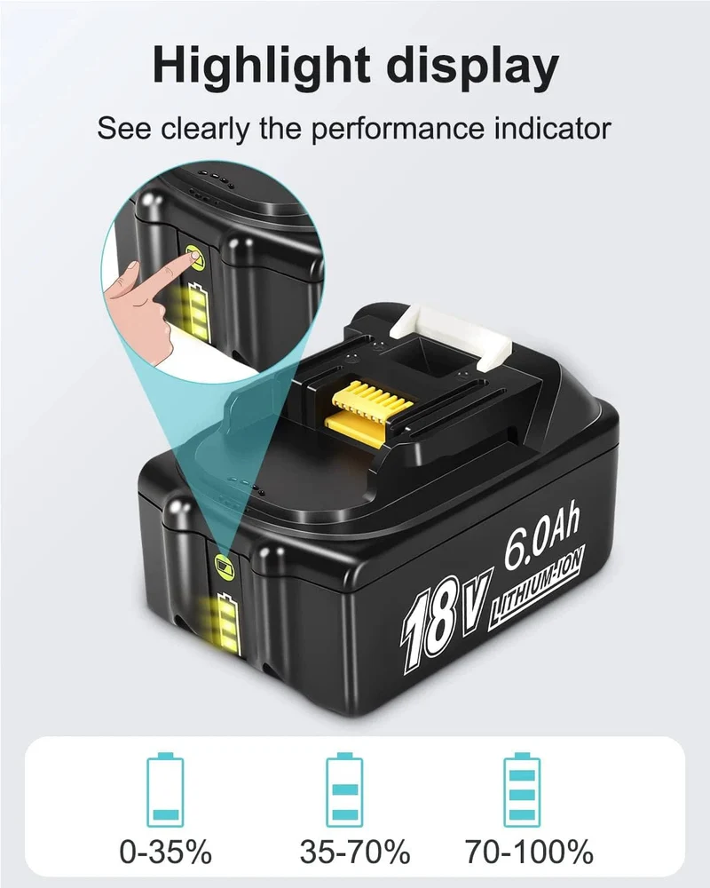 18V 6.0 Ah Leistungsstarker Ersatz für Makita Kompatibler Makita Akku BL1860 BL1850B BL1830 Serie Akku Ersatzakku