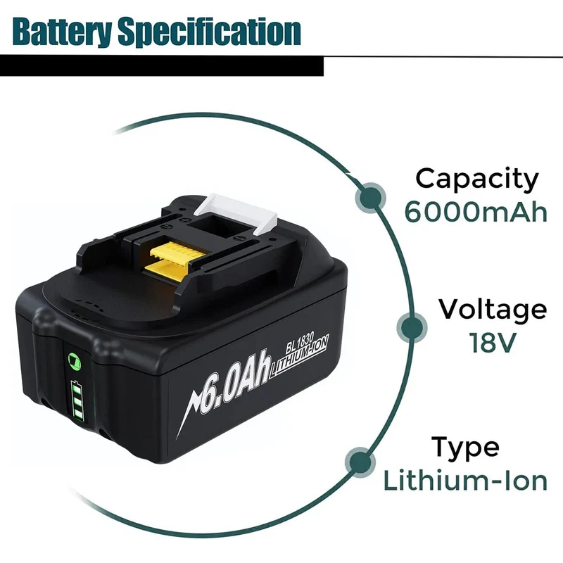 18V 6.0 Ah Leistungsstarker Ersatz für Makita Kompatibler Makita Akku BL1860 BL1850B BL1830 Serie Akku Ersatzakku