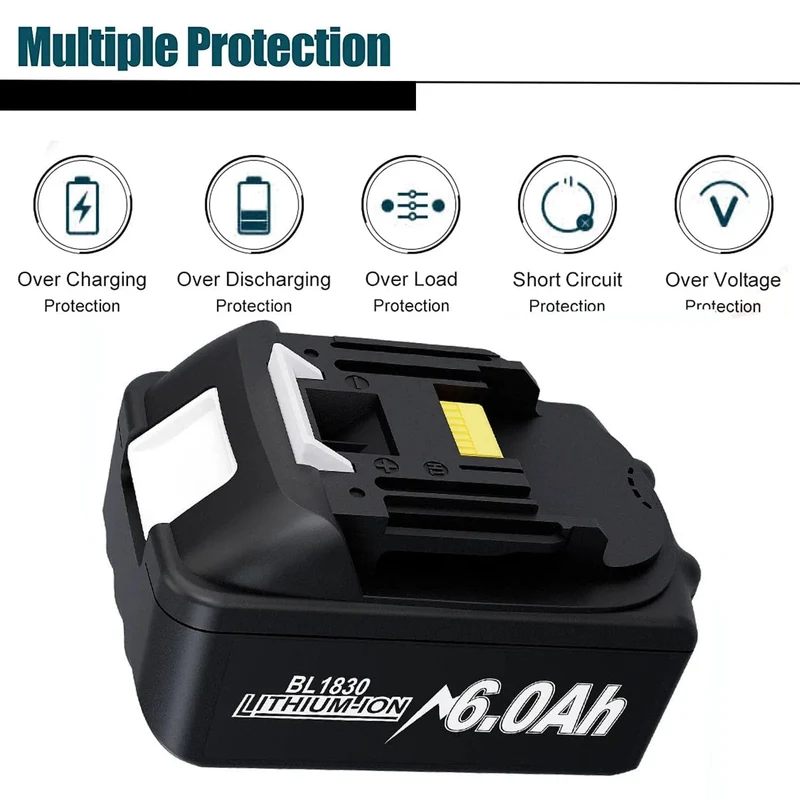 18V 6.0 Ah Leistungsstarker Ersatz für Makita Kompatibler Makita Akku BL1860 BL1850B BL1830 Serie Akku Ersatzakku