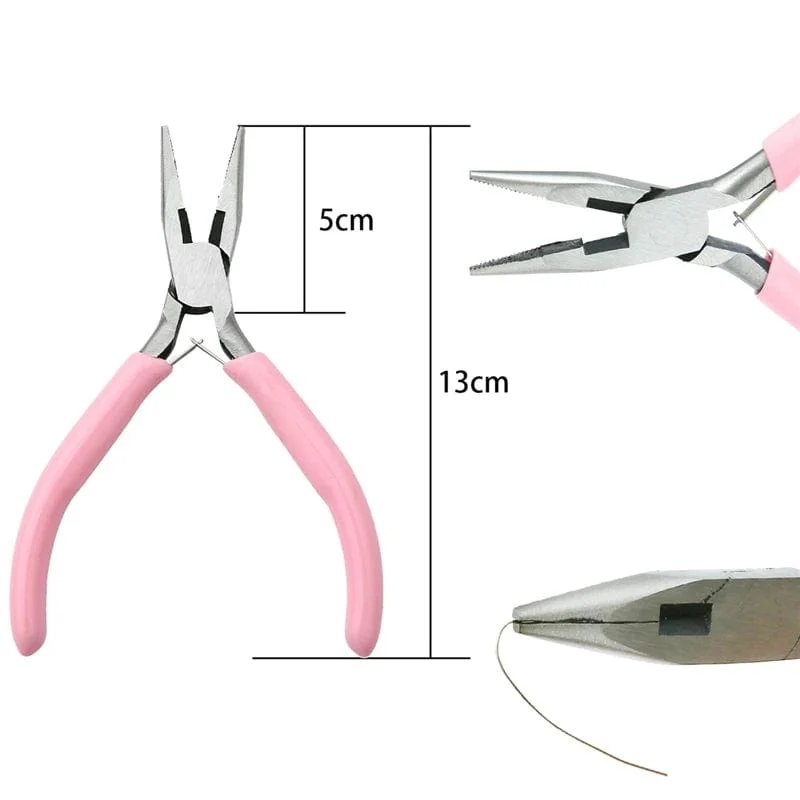 Niedlicher rosa Griff, rutschfeste Spleißen- und Fixierzange für Schmuck, Werkzeug- und Ausrüstungsset für die Handarbeit zur Herstellung von DIY-Schmuck