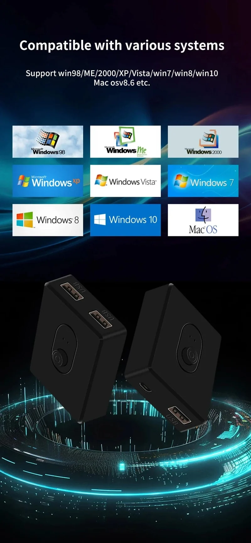 USB 3.0 Switcher KVM Switch 1x2/2x1 Bidirektionaler USB-Hub für Computer Laptop zu Tastatur Maus Drucker U Disk USB 2.0 Extender