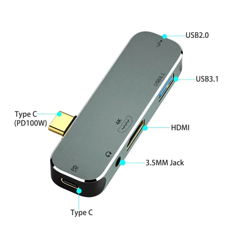 USB HUB Typ C PD100W Extender Dockingstation USB3.0/Audio 3.5 MM Buchse/4K HDMI Adapter USB C HUB Splitter für Computer Macbook