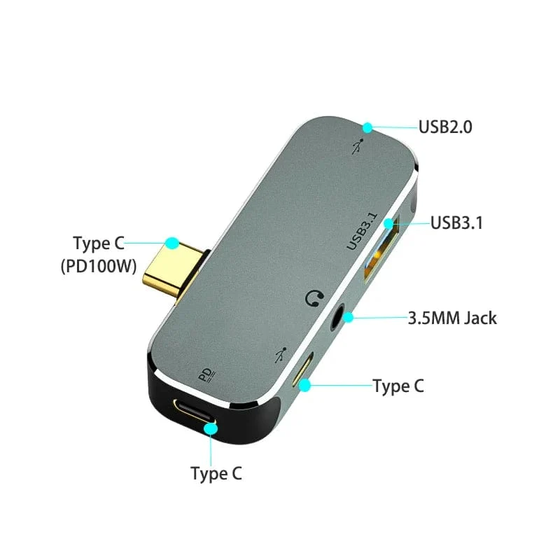 USB HUB Typ C PD100W Extender Dockingstation USB3.0/Audio 3.5 MM Buchse/4K HDMI Adapter USB C HUB Splitter für Computer Macbook